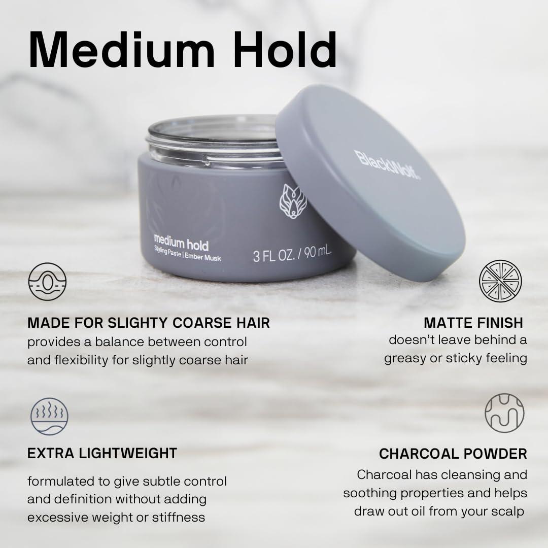 image:imageBlack Wolf Hair Styling Paste for Men Light Hold  Water Based Hair Styling Product for All Hair Styles amp Types  Barber Grade NonGreasy amp Long Lasting Wax  Add Texture amp Volume 3 ozMedium Hold