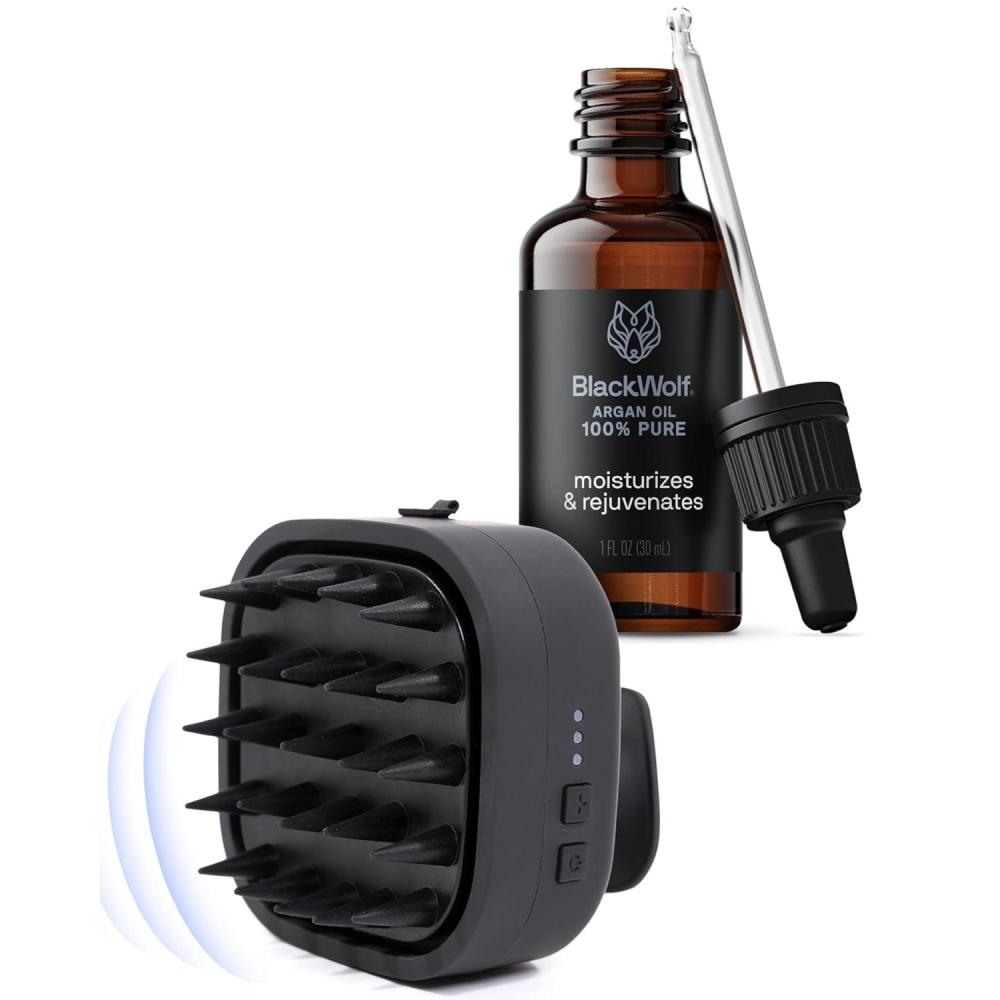 image:imageBlack Wolf Sonic Scalp Scrubber  Electric Hair amp Scalp Massager Brush with 3Speed Oscillation  Rechargeable Shower Brush amp Head Scrubber with Soft Silicone Bristles for Deep Clean amp ExfoliationBlack Sonic Scalp  Argan Oil