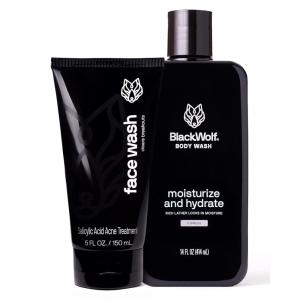 Black Wolf Moisturizing Body Wash & Charcoal Face Wash Set for Men – Daily Grooming & Hygiene Essentials for Mens Skin Care