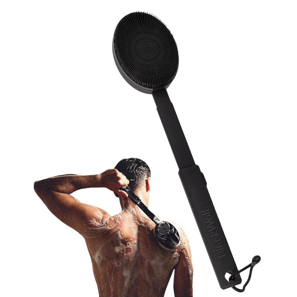 image:imageBlack Wolf Silicone Body Scrubber amp Exfoliator  Vibrating Loofah Shower Scrubber Brush with Handle Extension for Back  Deep Cleaning amp Exfoliating Body Scrub  Bath Hygiene Essentials  Men amp Women
