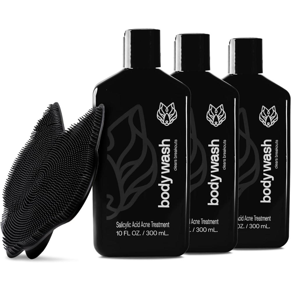 image:imageBlack Wolf Skincare with Scrubber Gift Set for Men Body Acne System  Shower Set with 10 Fl Oz 3 Pack Charcoal Powder amp Salicylic Acid for All Skin Types  Rich Lather for Coverage amp Deep Clean