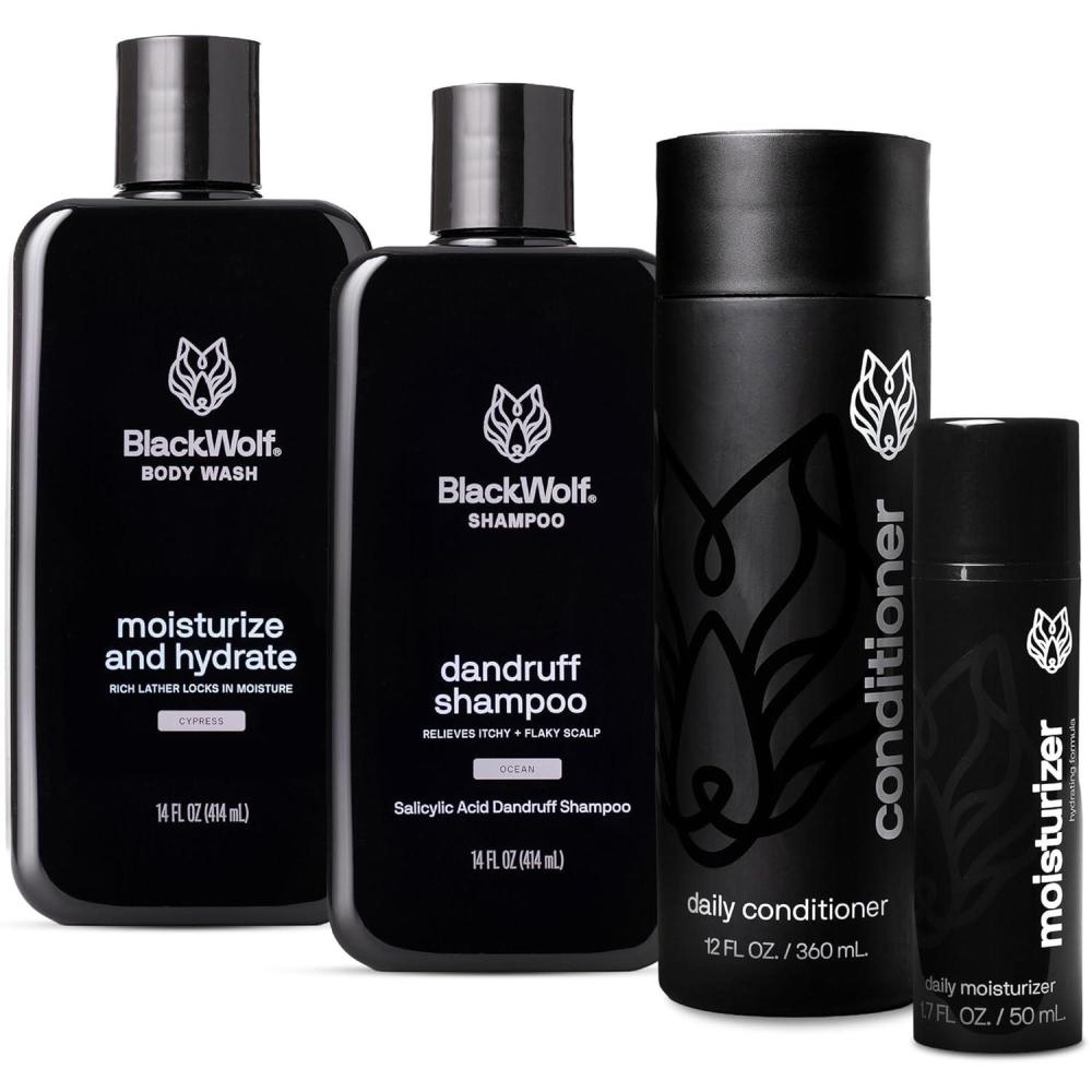 image:imageBlack Wolf Shower Bundle for Hair and Body  Includes Daily Shampoo amp Conditioner Set Charcoal Body Wash amp Salicylic Acid Acne Face Wash  Gift SetDry Skin Bundle