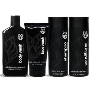 Black Wolf Shower Bundle for Hair and Body – Includes Daily Shampoo & Conditioner Set, Charcoal Body Wash & Salicylic Acid Acne Face Wash – Gift Set(Acne Control)
