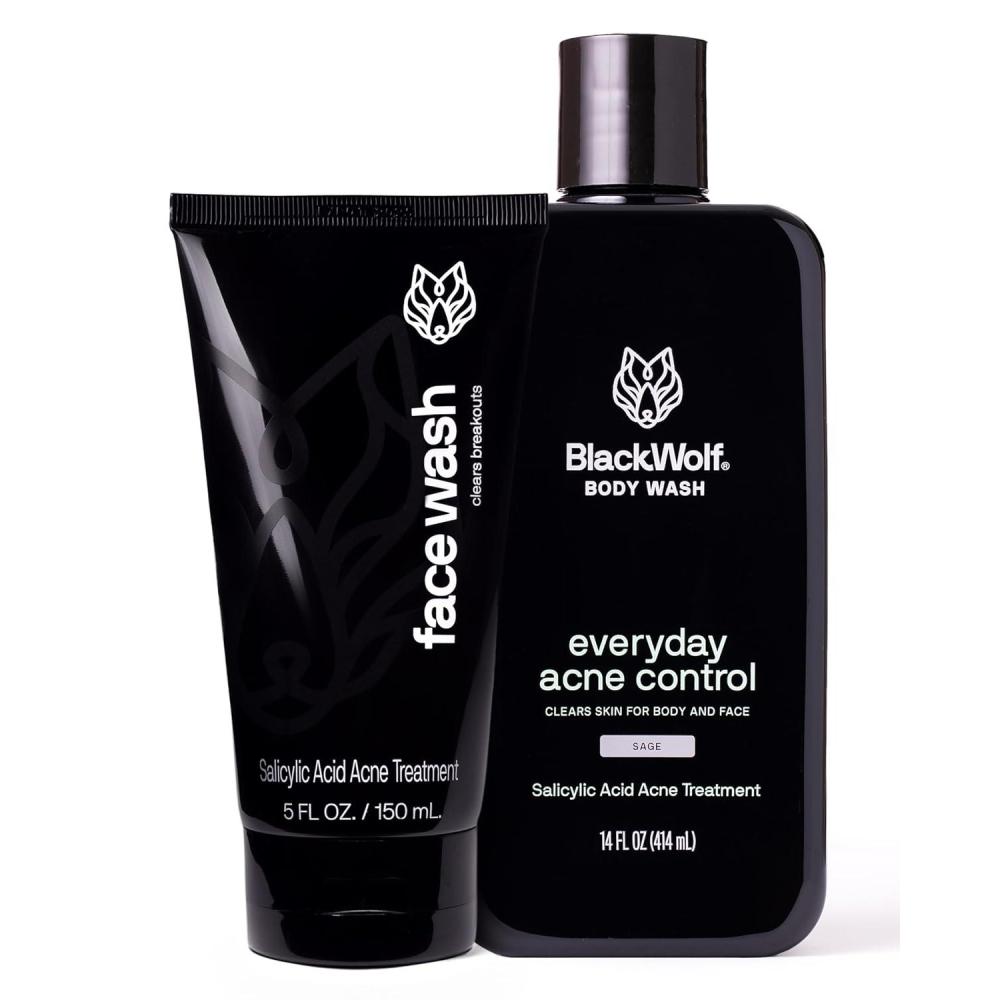 image:imageBlack Wolf Charcoal Powder Face and Body Wash Bundle for Oily Skin Deep Clean 2pc Bundle Charcoal Powder and Salicylic Acid Reduce Acne Breakouts and Cleanse Your Skin Gift Set for Men