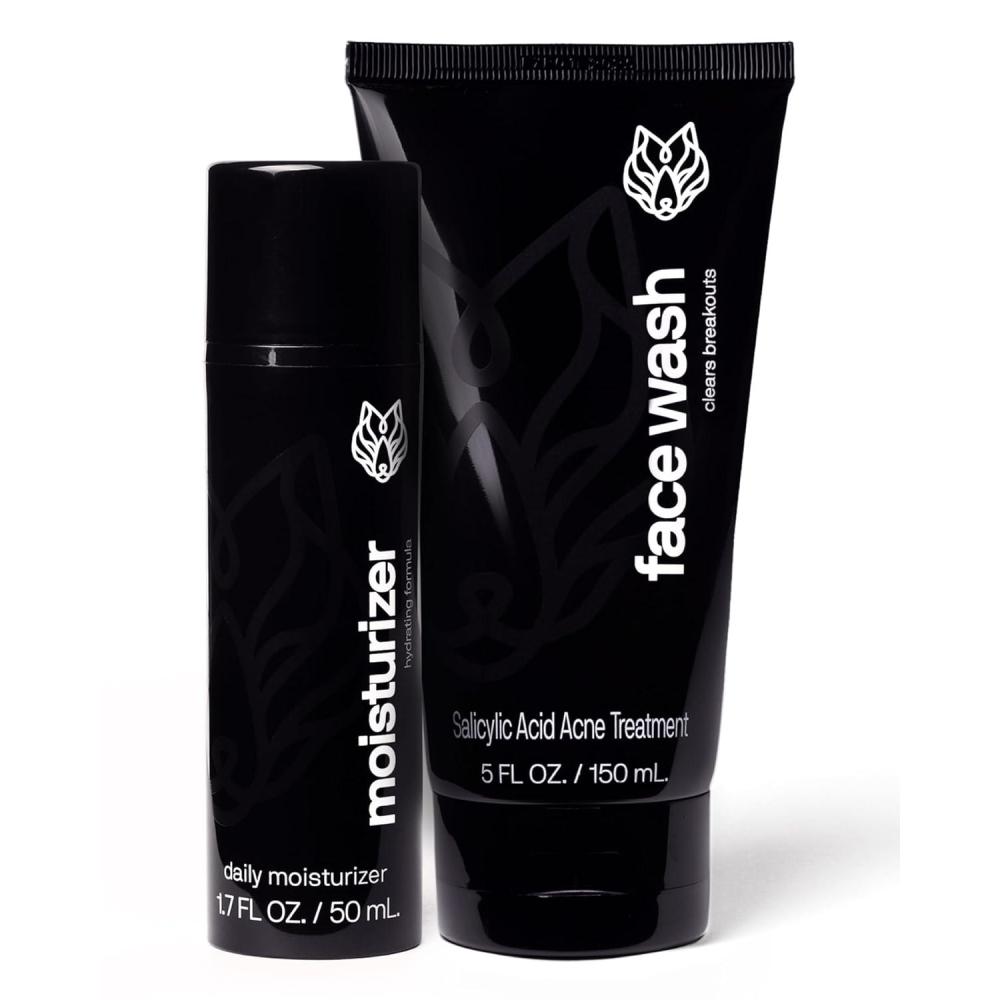 image:imageBlack Wolf Face Wash and OilFree Moisturizer Gel Bundle for Oily Skin Deep Clean 2pc Bundle Charcoal Powder and Salicylic Acid Reduce Acne Breakouts and Cleanse Your Skin Gift Set for Men2 Piece Set