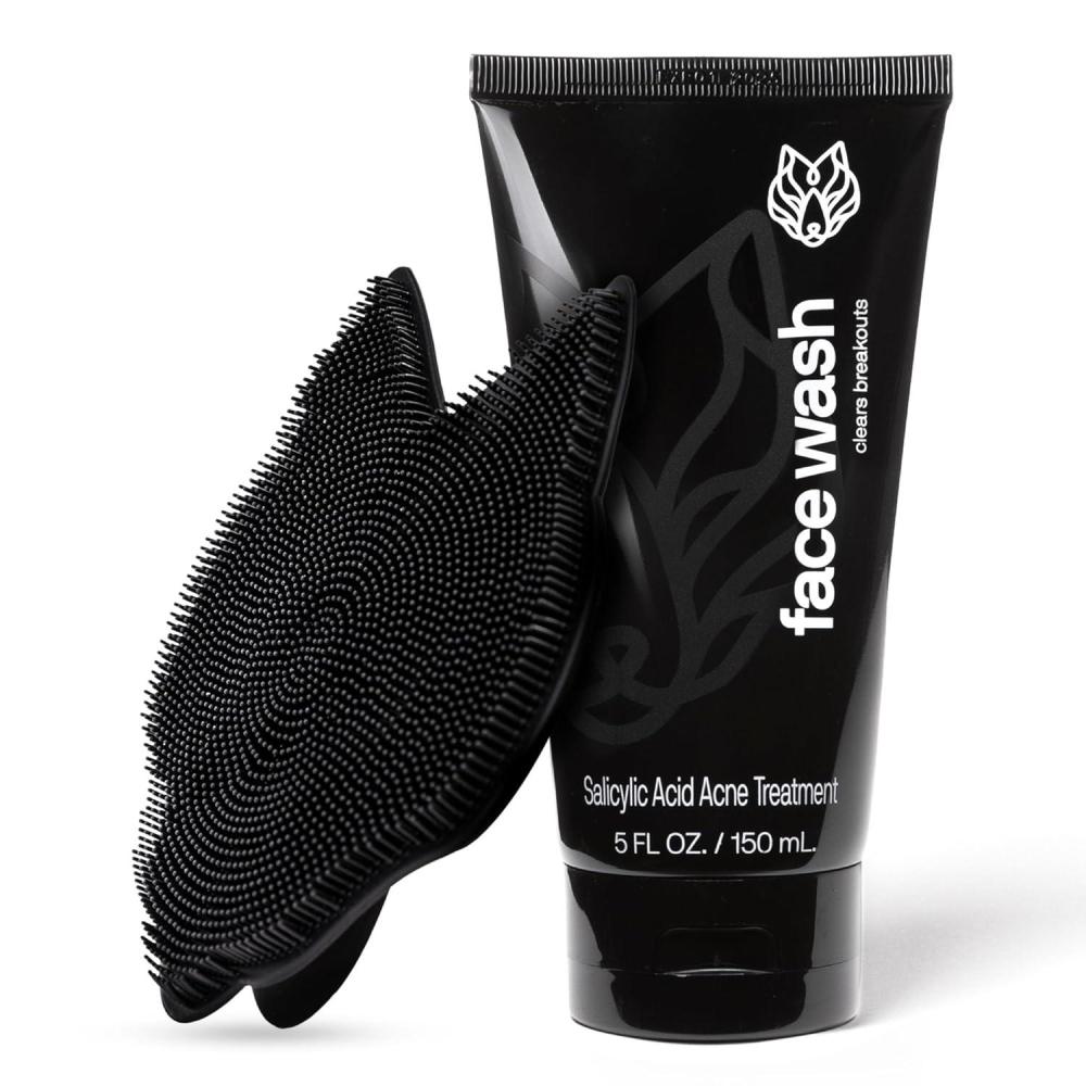 image:imageBlack Wolf Face Wash and OilFree Moisturizer Gel Bundle for Oily Skin Deep Clean 2pc Bundle Charcoal Powder and Salicylic Acid Reduce Acne Breakouts and Cleanse Your Skin Gift Set for MenFace Wash  Silicone Scrubber