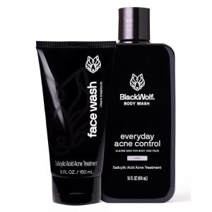 Black Wolf Charcoal Powder Face and Body Wash Bundle for Oily Skin, Deep Clean- 2pc Bundle- Charcoal Powder and Salicylic Acid Reduce Acne Breakouts and Cleanse Your Skin- Gift Set for Men