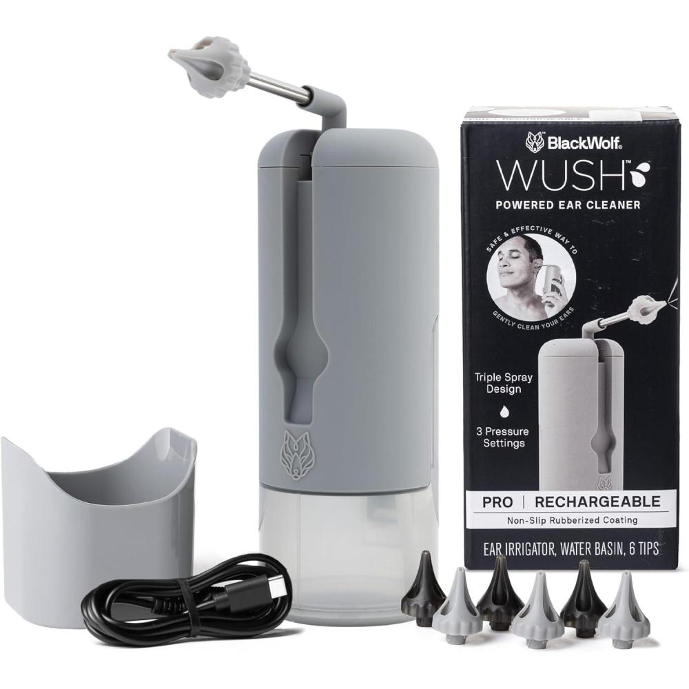 image:imageWush Pro by Black Wolf  The Original Deluxe Water Powered Ear Cleaner with 6 Reusable Replacement Tips by Black Wolf  Safe amp Effective for Ear Wax Buildup  Electric Ear Wax Removal Kit GreyGrey