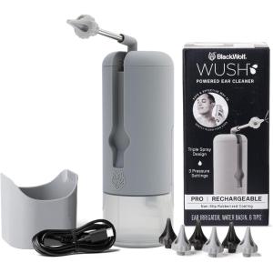 Wush Pro by Black Wolf – The Original Deluxe Water Powered Ear Cleaner with 6 Reusable Replacement Tips by Black Wolf – Safe & Effective for Ear Wax Buildup – Electric Ear Wax Removal Kit (Grey)(Grey)